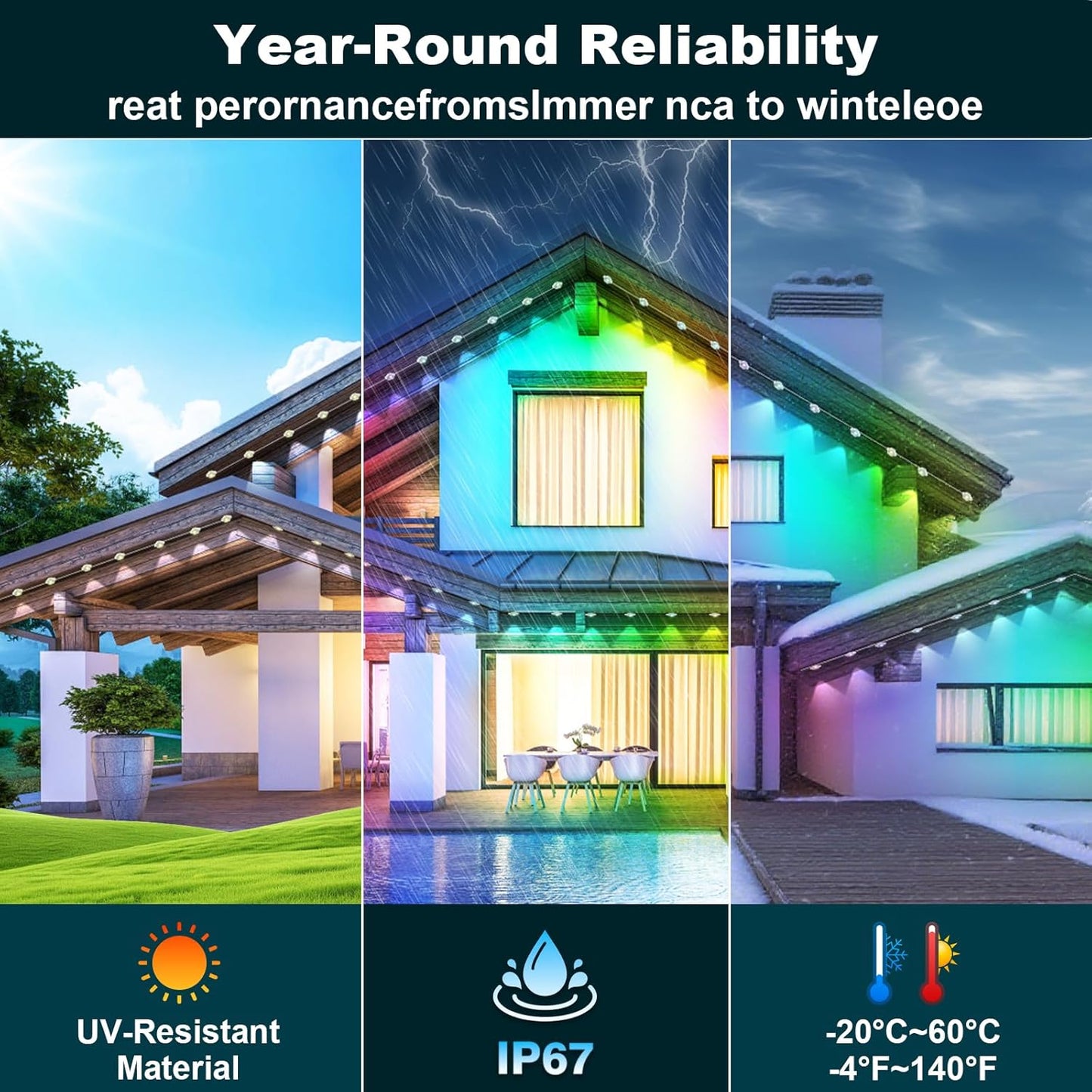 15M Permanent Outdoor Lights, RGB Waterproof Eaves Lights, Party Daily RGB Roof Edge Lighting with App Control and Remote Control IP 68 Outdoor Fairy Lights for Christmas Lighting