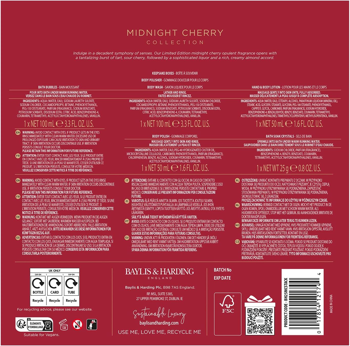 Midnight Cherry Luxury Pamper Present Gift Set - Vegan Friendly