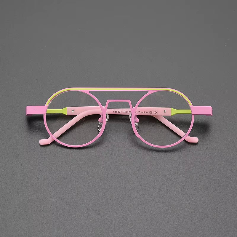 Color High-Quality Ultra-Light Pure Titanium round Glasses Frame Retro Fashion Travel Leisure Niche Anti-Blue Optical Glasses