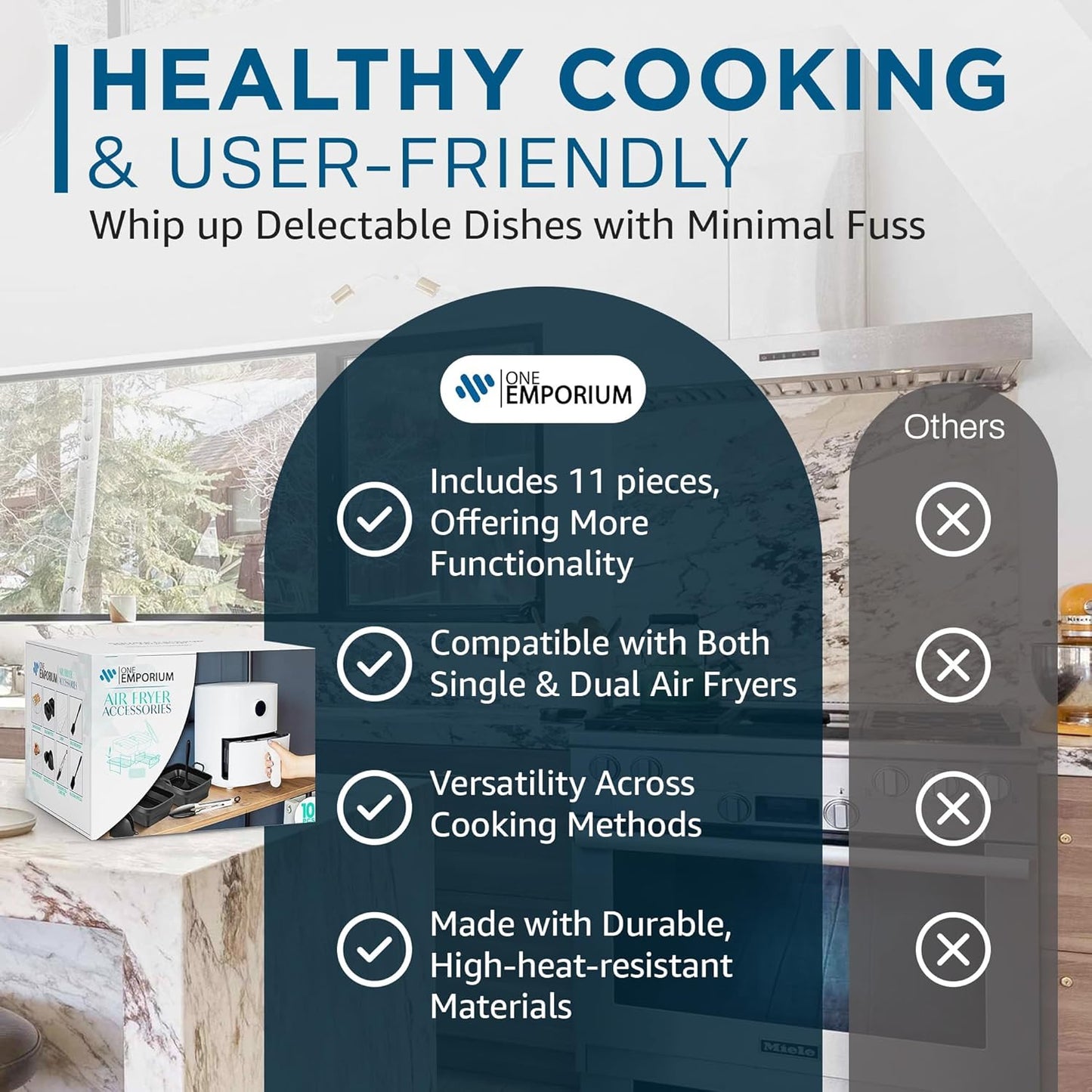 - 11-Piece Set of Air Fryer Accessories Compatible with Ninja, Tower & Other Brands, Includes Air Fryer Rack, Non-Stick Pan, Silicone Pots, Airfryer Liners, Gloves & More