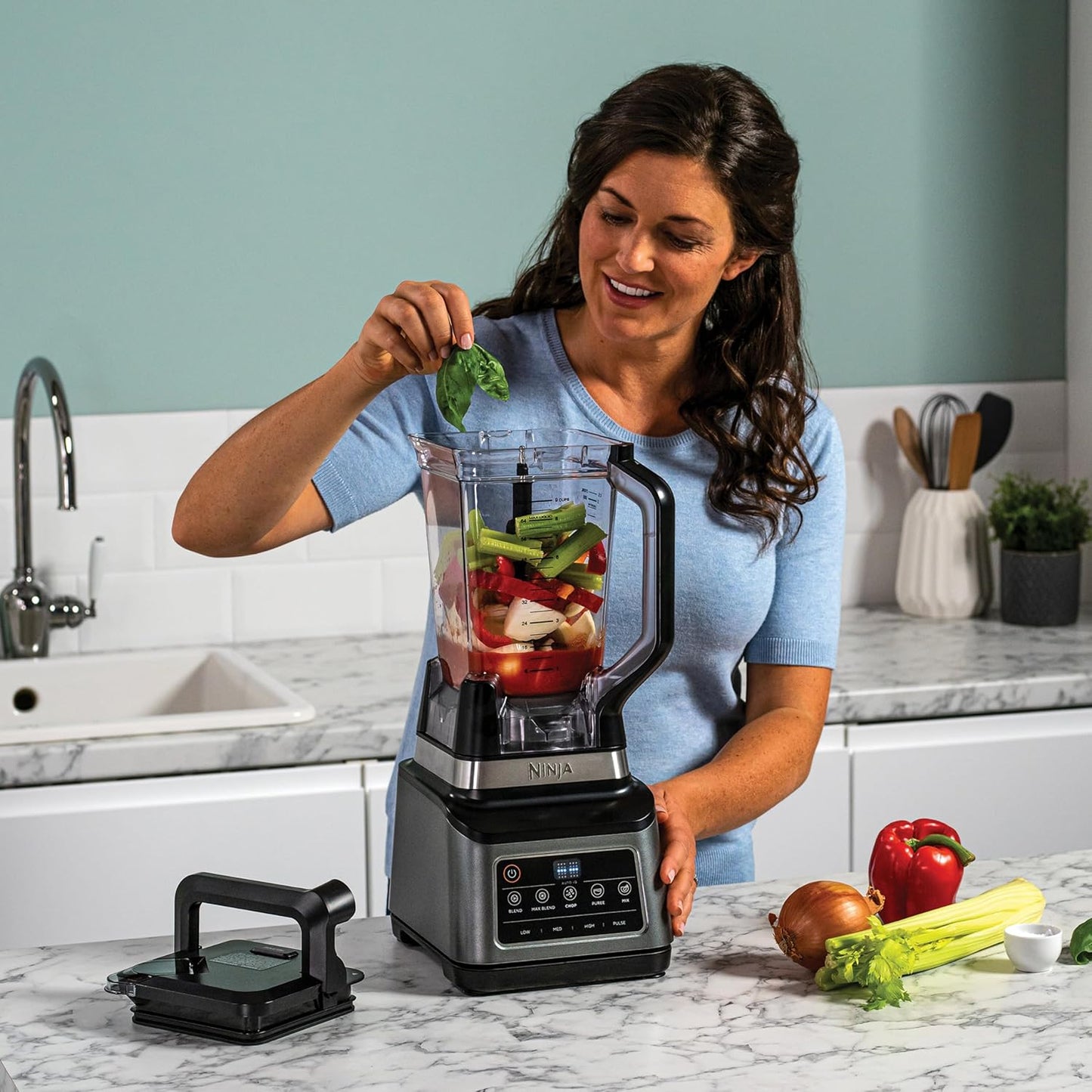 3-In-1 Food Processor & Blender with 5 Automatic Programs: Blend, Max Blend, Chop, Mix, Puree, 1.8L Bowl, 2.1L Jug, 700Ml Cup, 1200W, Dishwasher Safe Parts, Auto-Iq, Black BN800UK