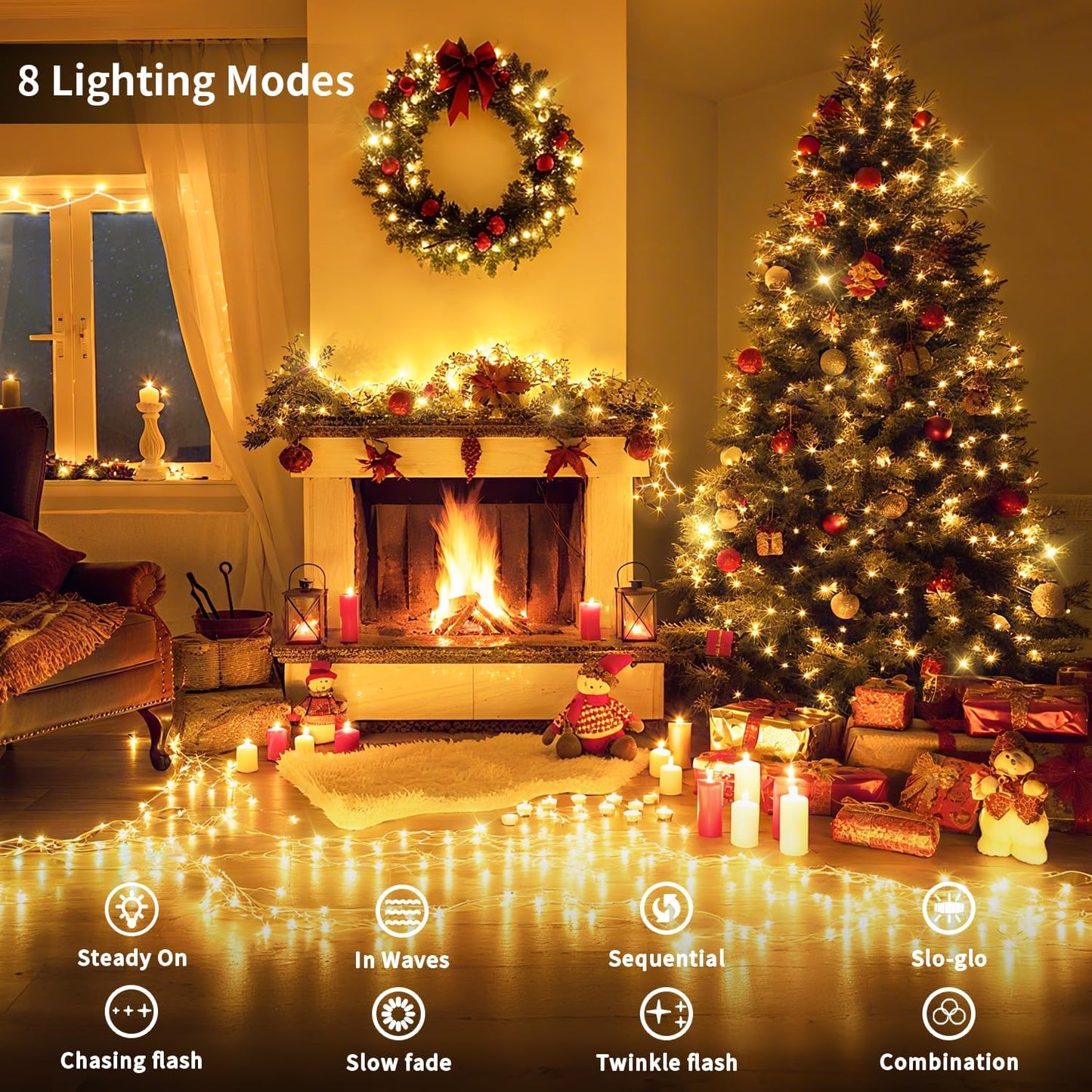 403 FT 1000 LED String Lights Outdoor Fairy Lights Plug in Super Long Christmas Lights with Remote Timer 8 Modes for Xmas Tree Yard outside Garden House Party Wedding Decoration-Warm White