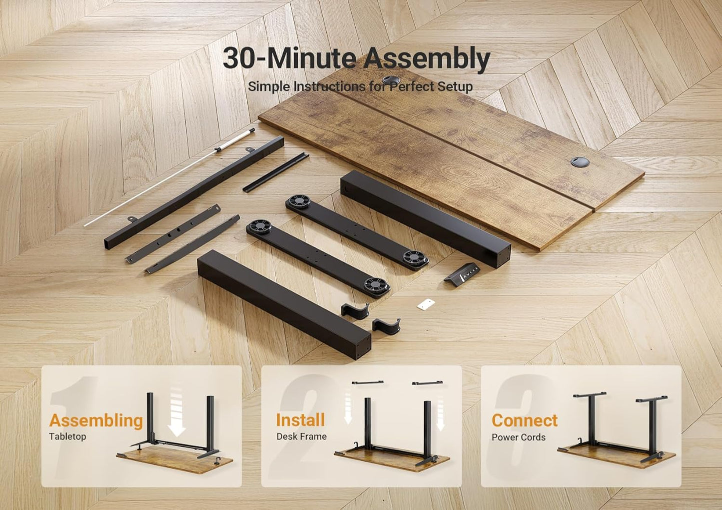 Electric Standing Desk Adjustable Height, 120X60Cm, Sit Stand with Splice Board for Home Office Computer Workstation, Black Frame/Rustic Brown Top