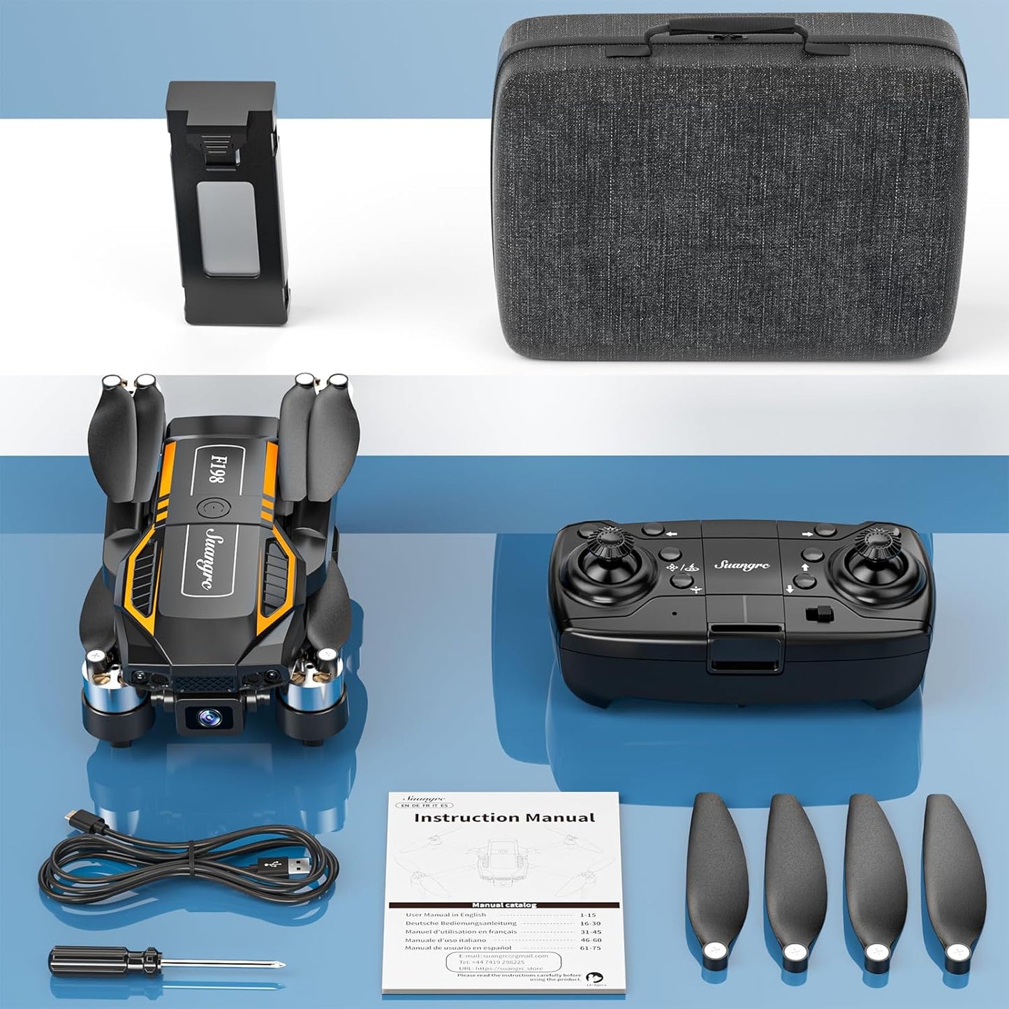 F198 Drone with Camera 720P HD, 90° Adjustable Lens, Foldable Drone with Carrying Case, Wifi APP, 3D Flip, Auto Hold, Optical Stream Positioning, Waypoint Flight, Gift for Adult Beginners