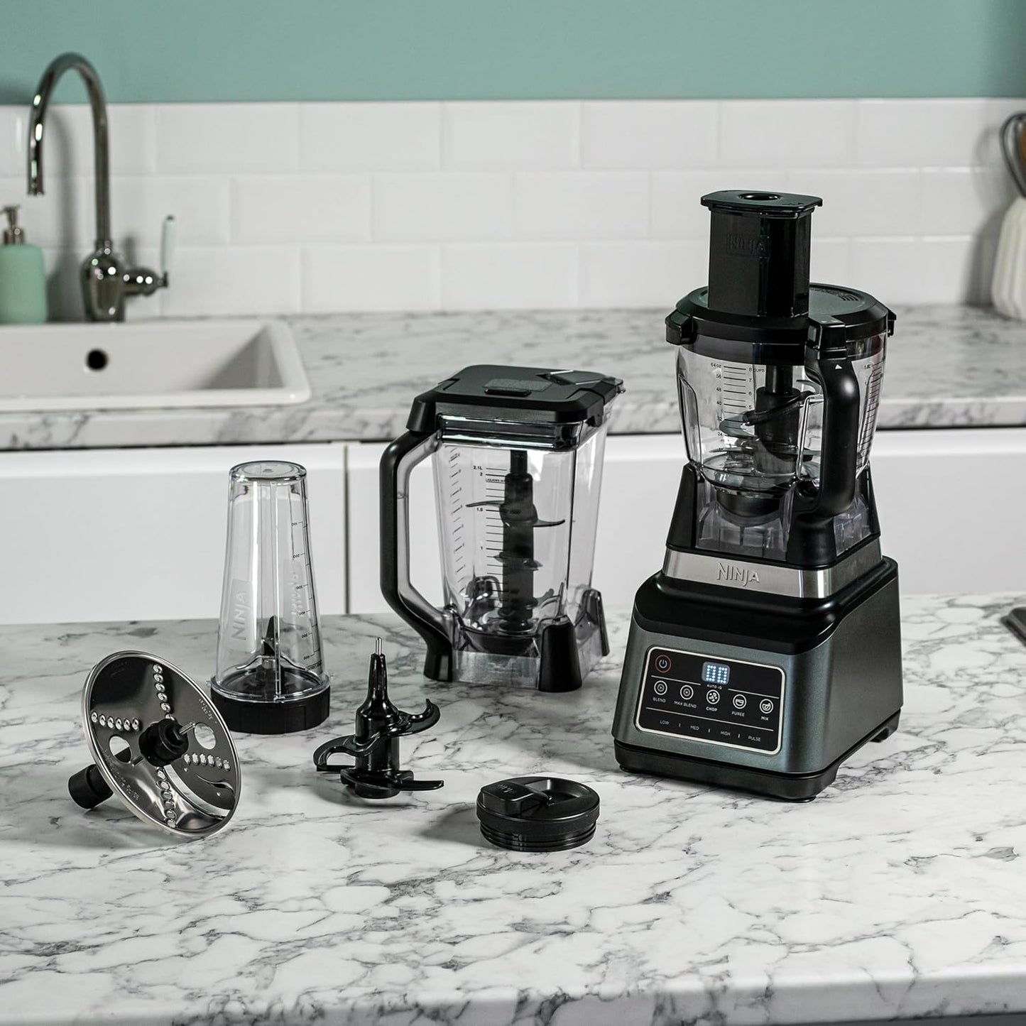 3-In-1 Food Processor & Blender with 5 Automatic Programs: Blend, Max Blend, Chop, Mix, Puree, 1.8L Bowl, 2.1L Jug, 700Ml Cup, 1200W, Dishwasher Safe Parts, Auto-Iq, Black BN800UK