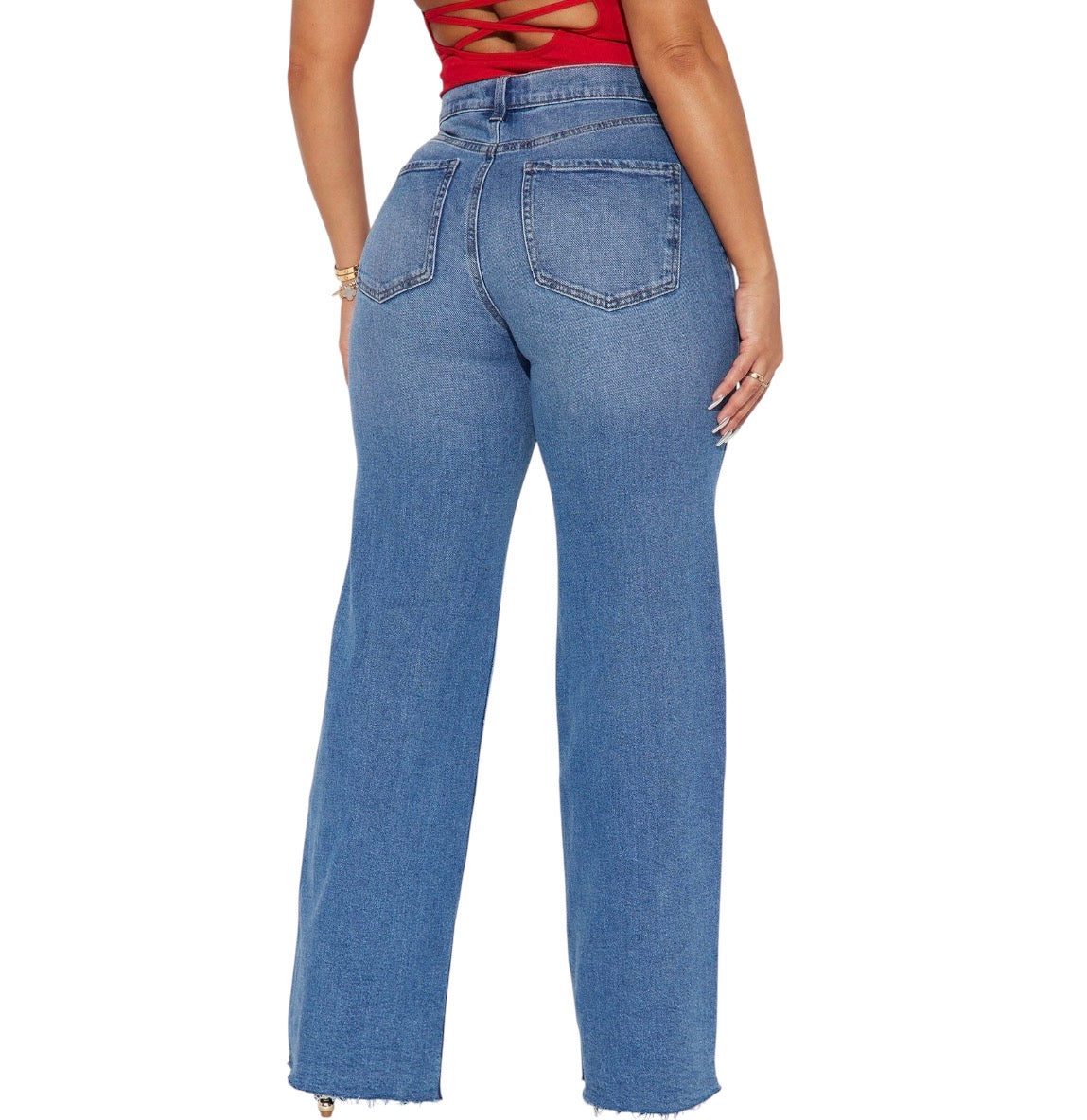 Nova 90’s Baby Basic Stretch Wide Leg Jeans Medium Wash