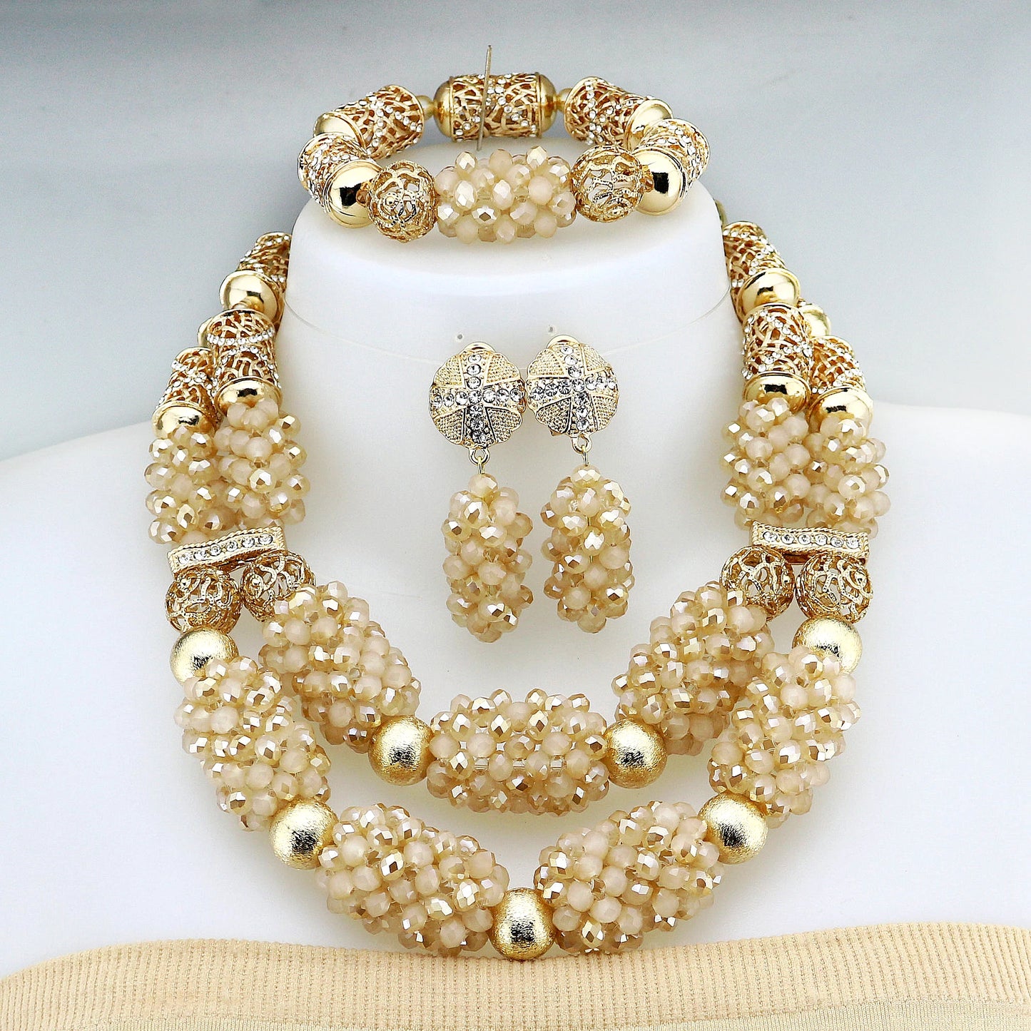 African Crystal Glass Jewelry Set - Elegant Nigerian Bridal Gift for Women - Perfect for Parties and Weddings