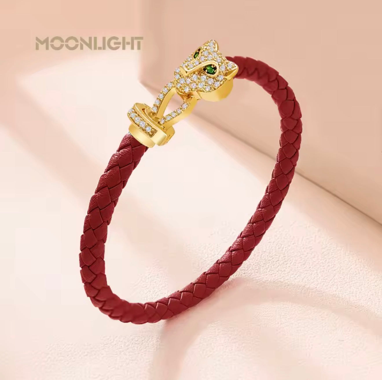 MOONLIGHT Classic Design Exquisite Cheetah Zircon Bracelet for Women Braided Leather Bracelet Quality Banquet Couples Gift