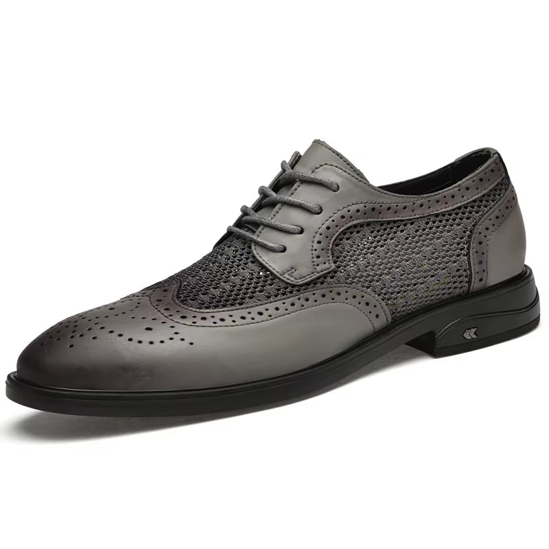 Men'S Genuine Leather Shoes Hollow Out Breathable Casual Shoes Business Leather Shoes Men'S Formal Shoes Low Heel Pointed Trend
