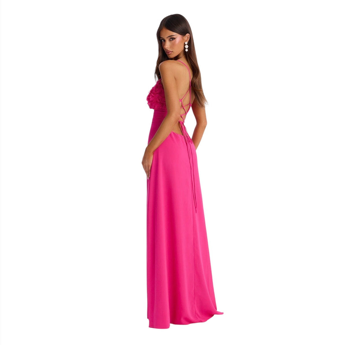 Pretty In Petals Chiffon Gown Hot Pink