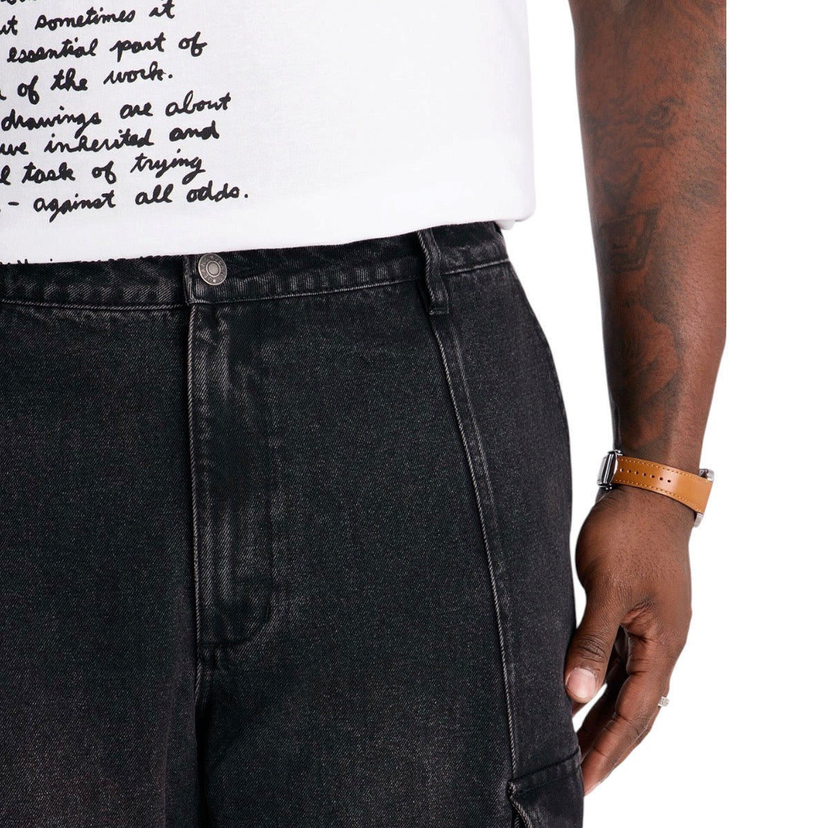 Clean Pocket Baggy Cargo Jeans Black Wash
