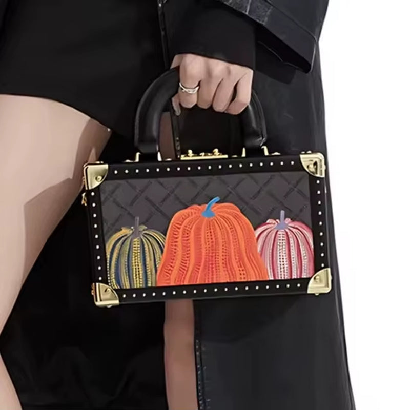 Genuine Leather Women Handbags Evening Bag Top Handle Satchel Crossbody Bag Small Hard Purse Pumpkin Box Bags