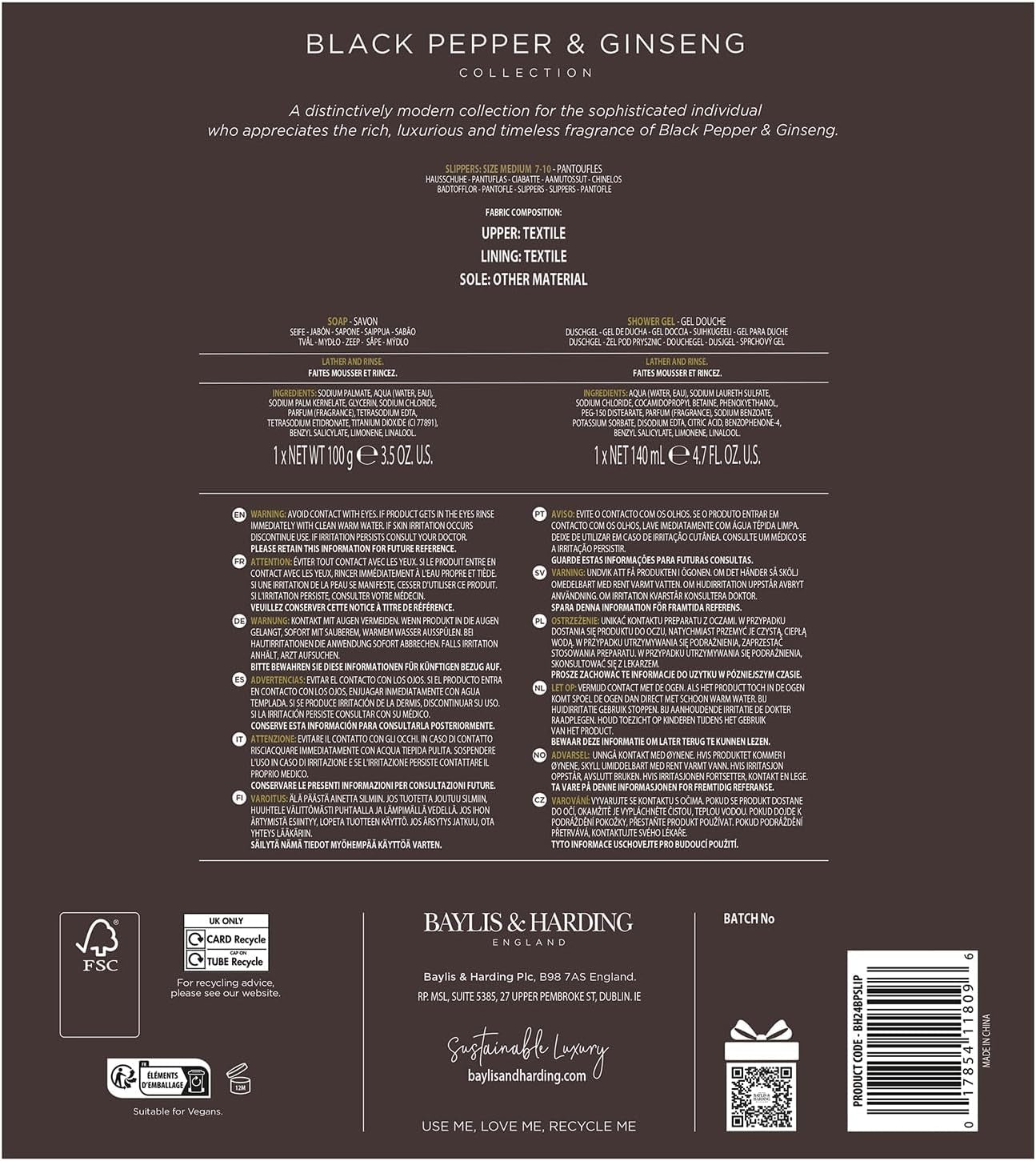 Black Pepper & Ginseng Men'S Luxury Slipper Gift Set - Vegan Friendly (Pack of 1)