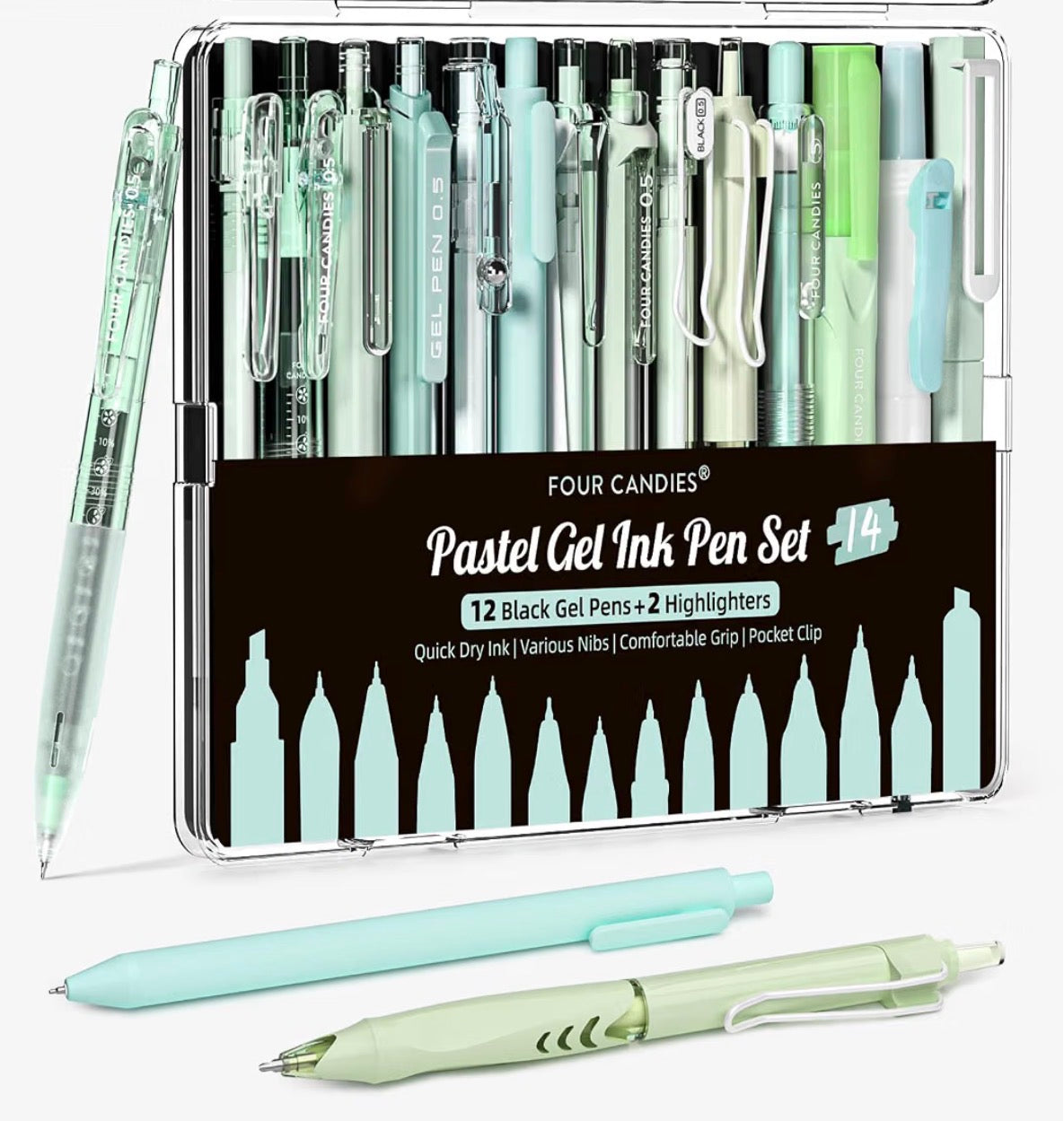 Four Candies 14 Pack Gel Ink Pens 0.5mm Pastel Highlighters