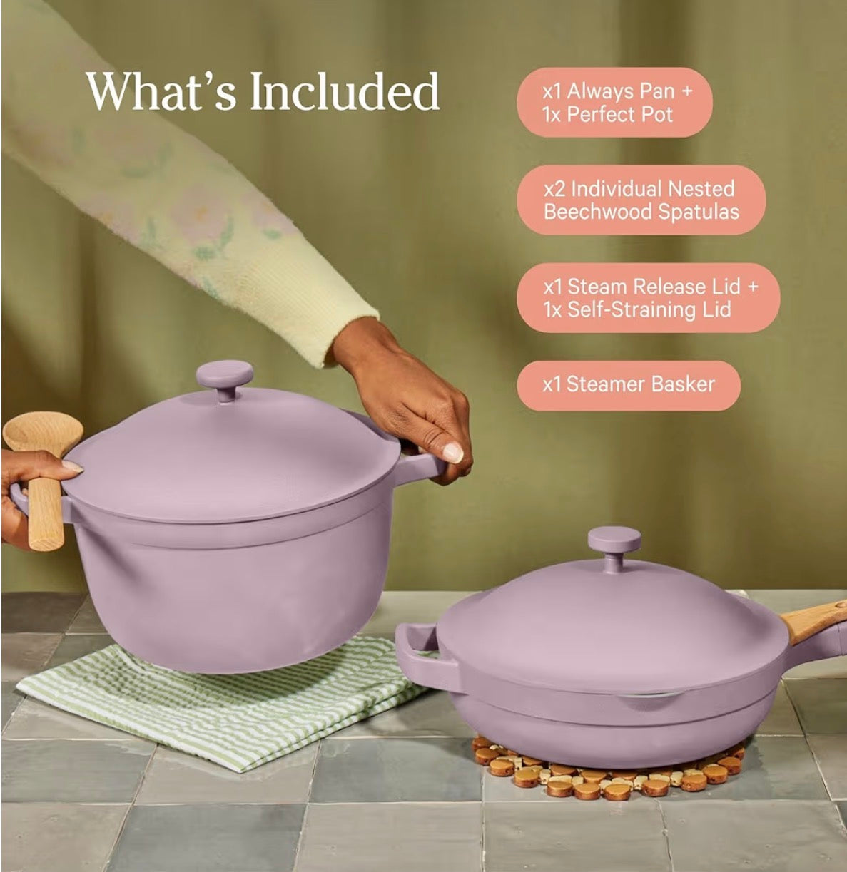Our Place Cookware Duo - 7-Piece Set Including The Always Pan, Perfect Pot and Spatulas | Multifunctional, Toxin-Free Nonstick | Heat Safe up to 450°F | Oven, Stove, Induction Compatible | Blue Salt