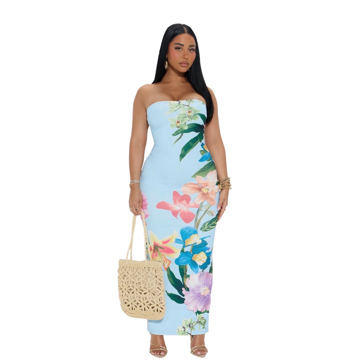 Pretty Petals Tube Maxi Dress Blue Combo