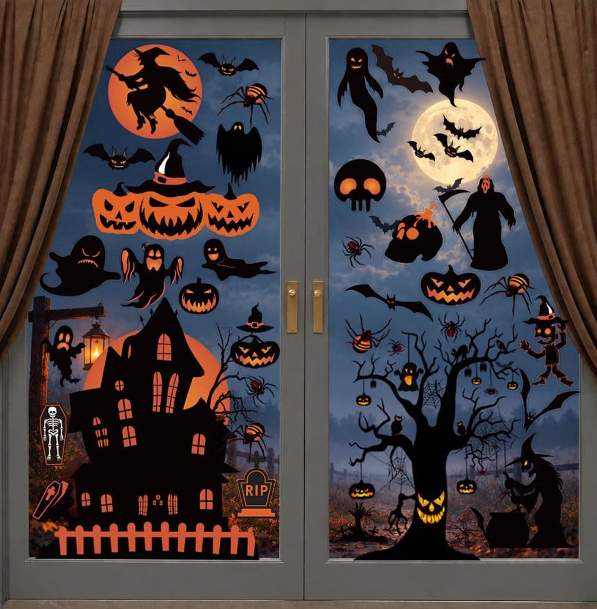 8 Sheets Reusable Halloween Window Stickers – Bats, Ghosts & Pumpkins | Minja Superstore