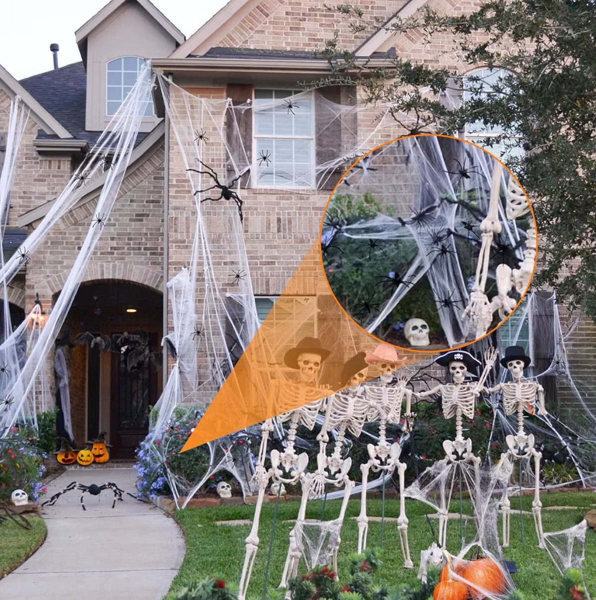 Halloween Spider Web Decoration Set 300g | 60 Black Spiders