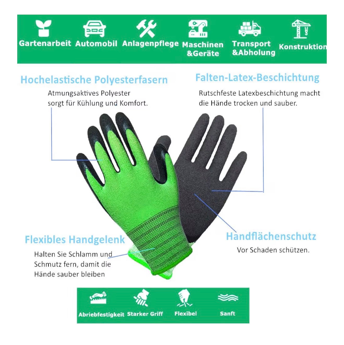 3 Pairs Gardening Gloves Superior Grip Durable Breathable Work Gloves