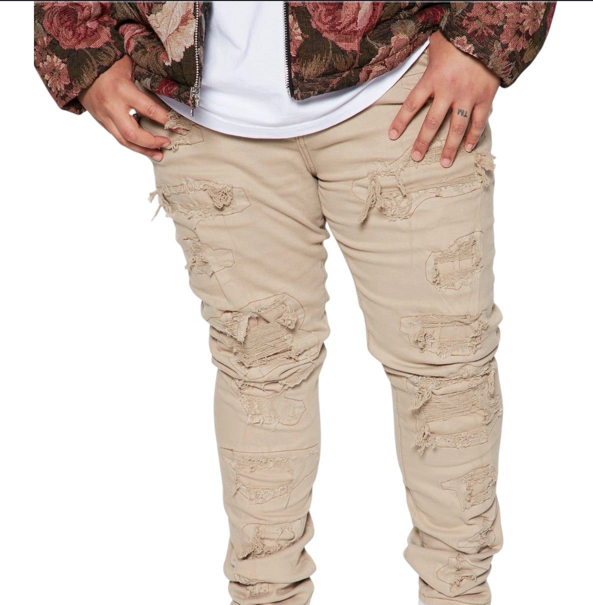 High Key Stacked Skinny Jeans Taupe