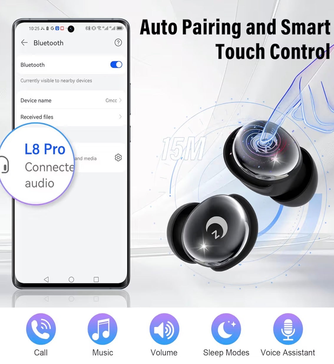 Wireless Earbuds Bluetooth 5.4 Smart Touch Screen 48H Playtime IPX7