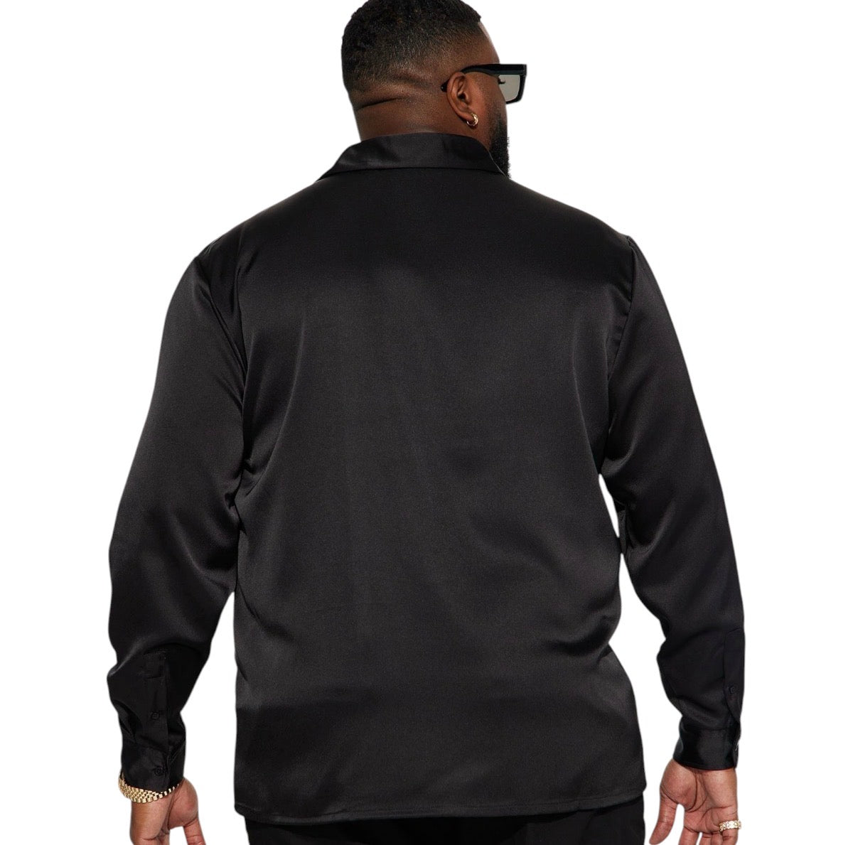 Links Satin Long Sleeve Button Up Shirt Black