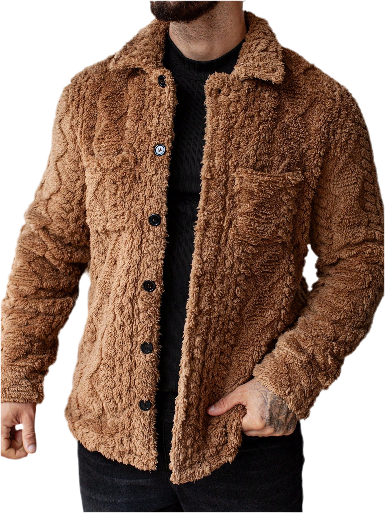 Casualcool Men’s Solid Color Fuzzy Jacket – Warm Flannel for Autumn/Winter, Perfect Gift for Friends or Loved Ones