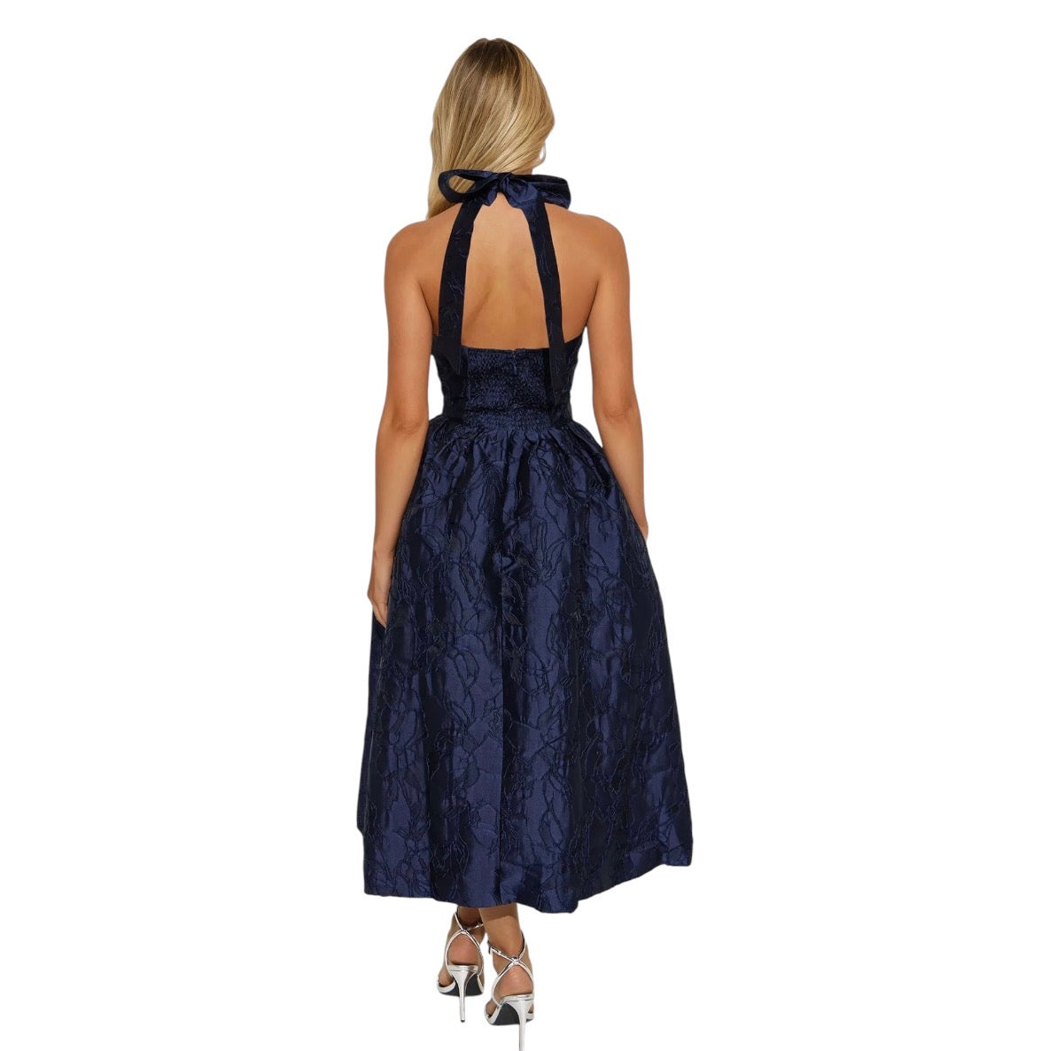 Keep You Enchanted Jacquard Halter Midi Dress Navy