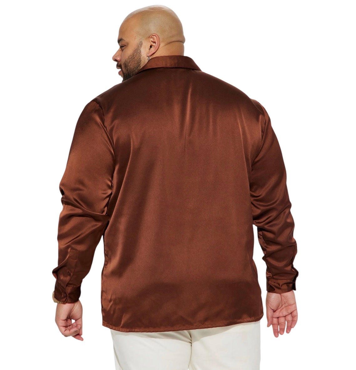 Links Satin Long Sleeve Button Up Shirt Chocolate