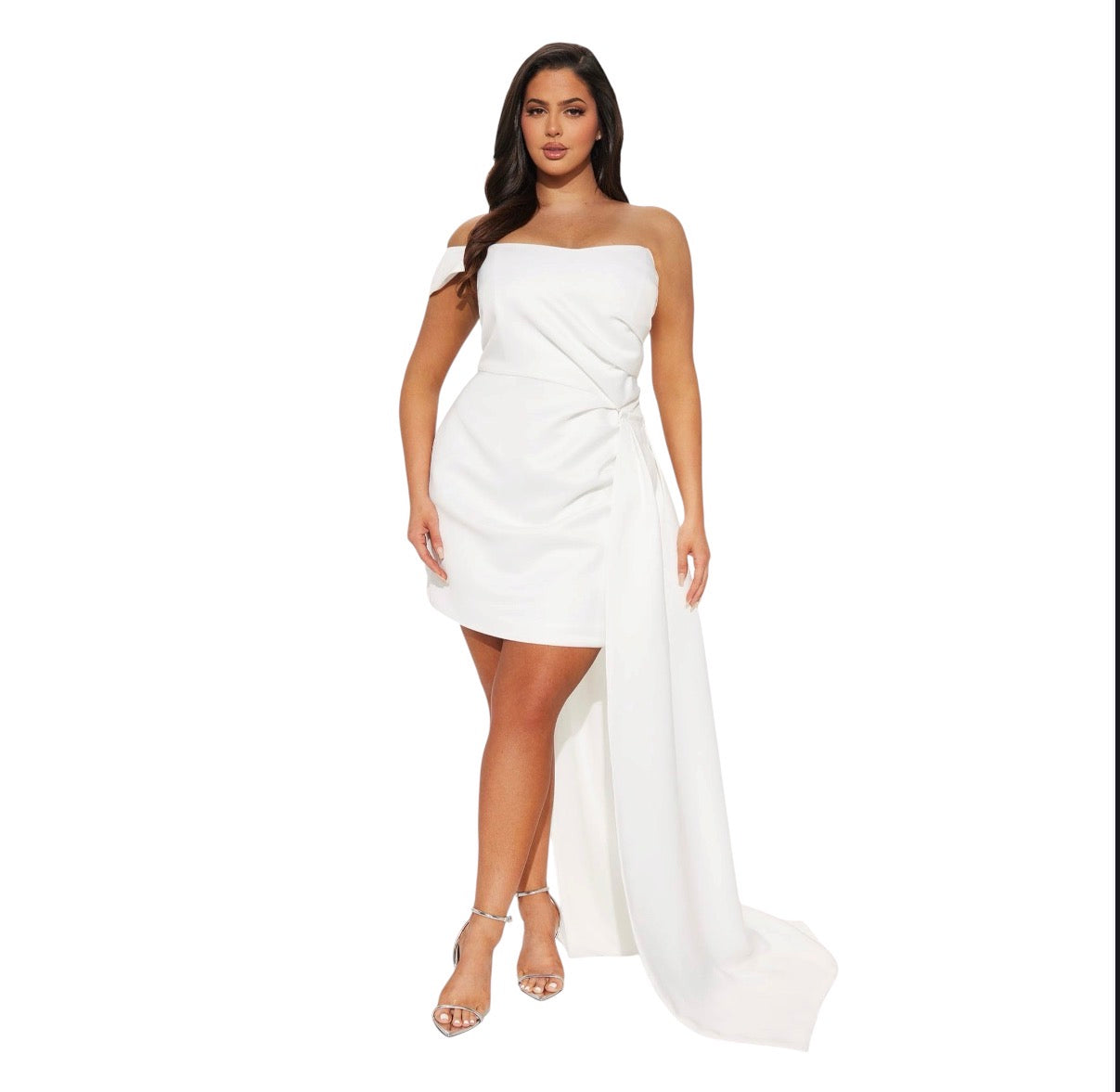 Isabella Removable Train Satin Mini Dress White