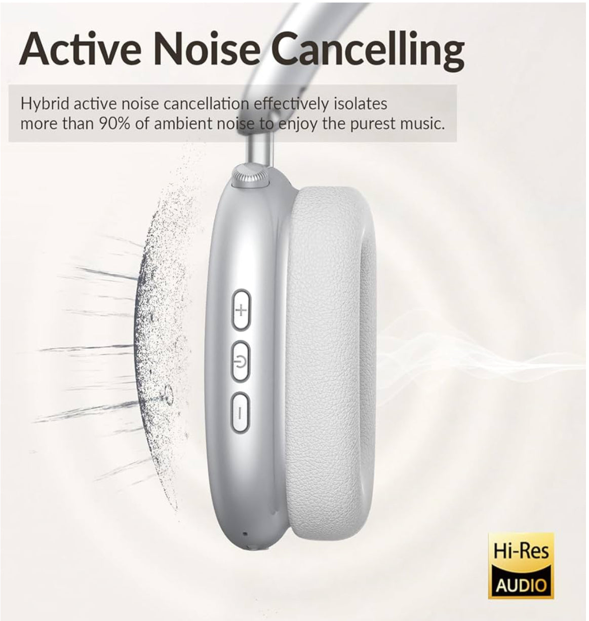 Wentronic Y02 Active Noise Cancelling Headphones,60H Battery,5 EQ Music Modes,Hi-Res Audio,Deep Bass,Foldable Wireless Over Ear Bluetooth 5.4 Headset,Breathable Leather Earpads