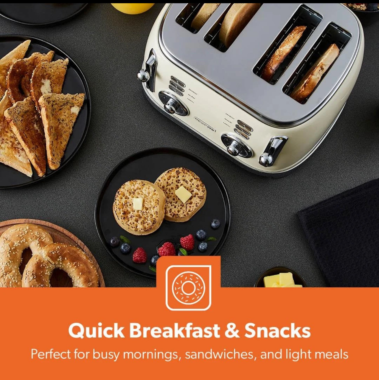 GEEPAS 4-Slice Bread Toaster β Retro Cream Design | 6 Browning Levels | 1500W Power