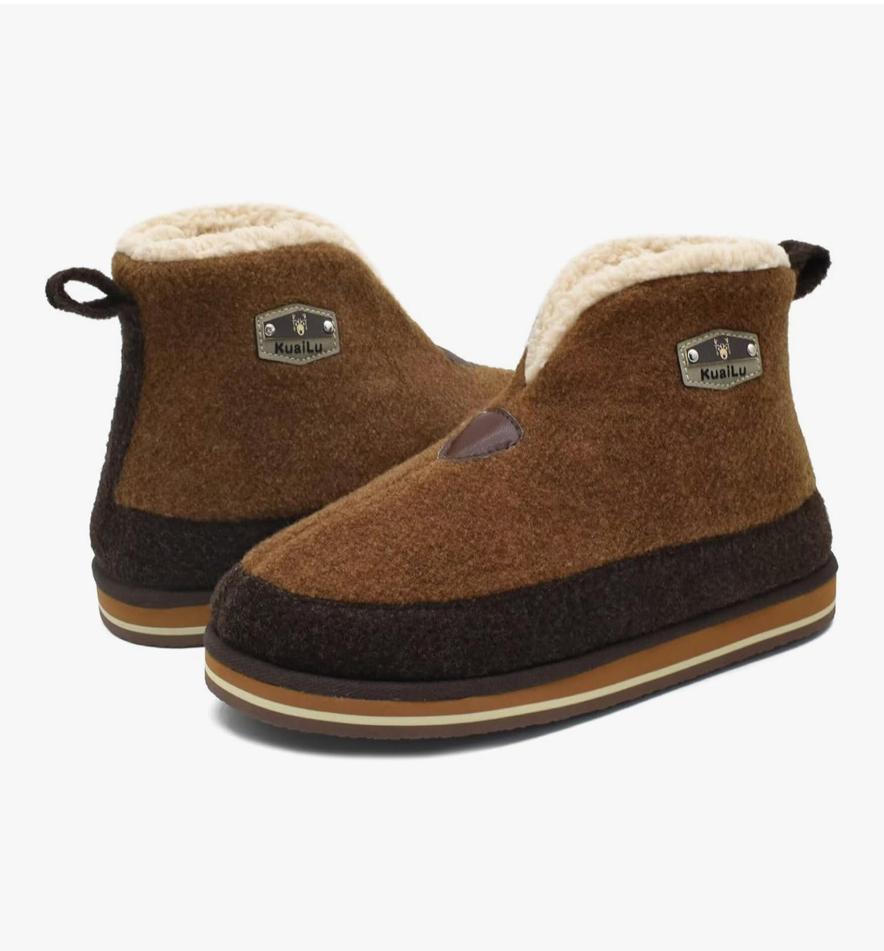 KuaiLu Mens Felt Winter Warm Boot Slippers Cosy Memory Foam Fleece Lined Bootie Slippers with Comfy Arch Support House Shoes Non-Slip Indoor Outdoor Hard Sole