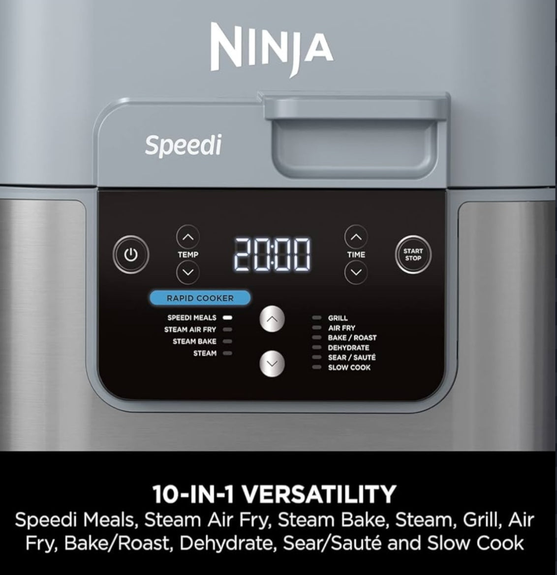 Ninja Speedi 10-in-1 Rapid Cooker, Air Fryer and Multi Cooker, 5.7L, Meals for 4 in 15 Minutes, Air Fry, Steam, Grill, Bake, Roast, Sear, Slow Cook & More, Cooks 4 Portions, Sea Salt Grey, ON400UK