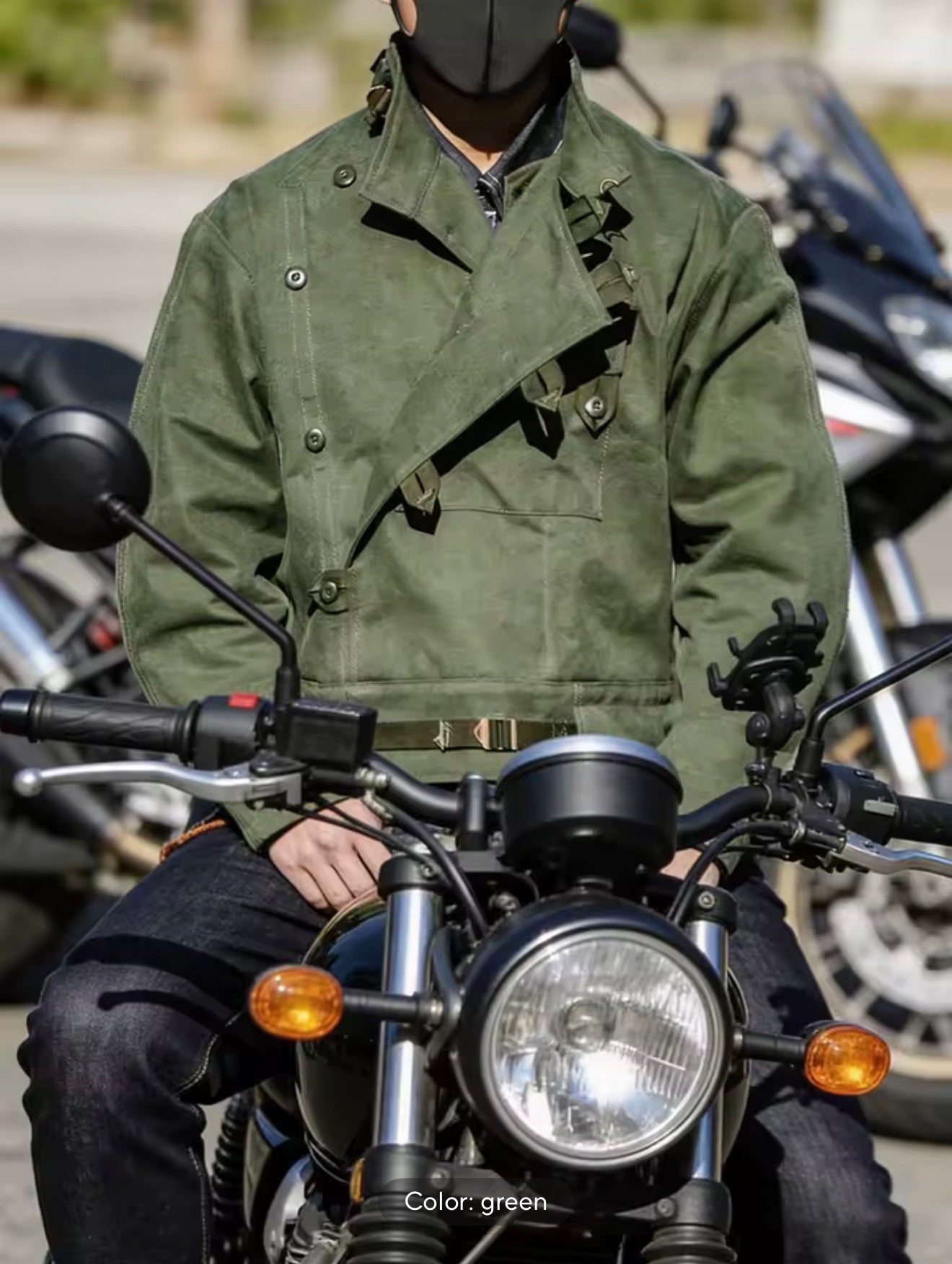 Swedish motorcycle jacket, men's retro military green casual cropped jacket, 100% cotton canvas workwear asymmetric safari style