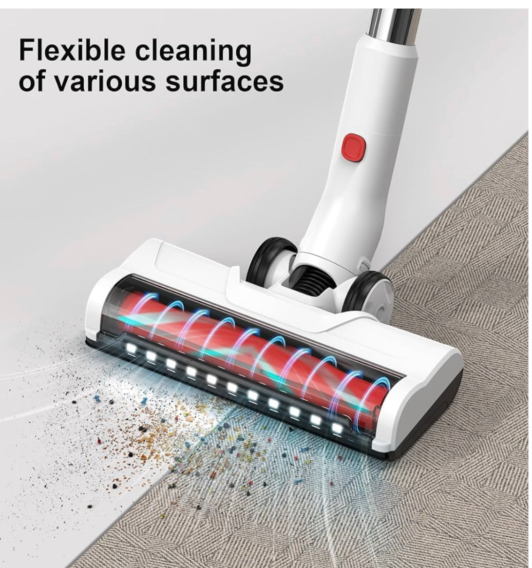 Syntecno Cordless Vacuum Cleaner Stick Vacuums - Electric Brooms Powerful Lightweight Vaccum Cleaners Upright Handheld Rechargeable Lithium-Ion Battery Wireless for Home Hardwood Floor Carpets Car