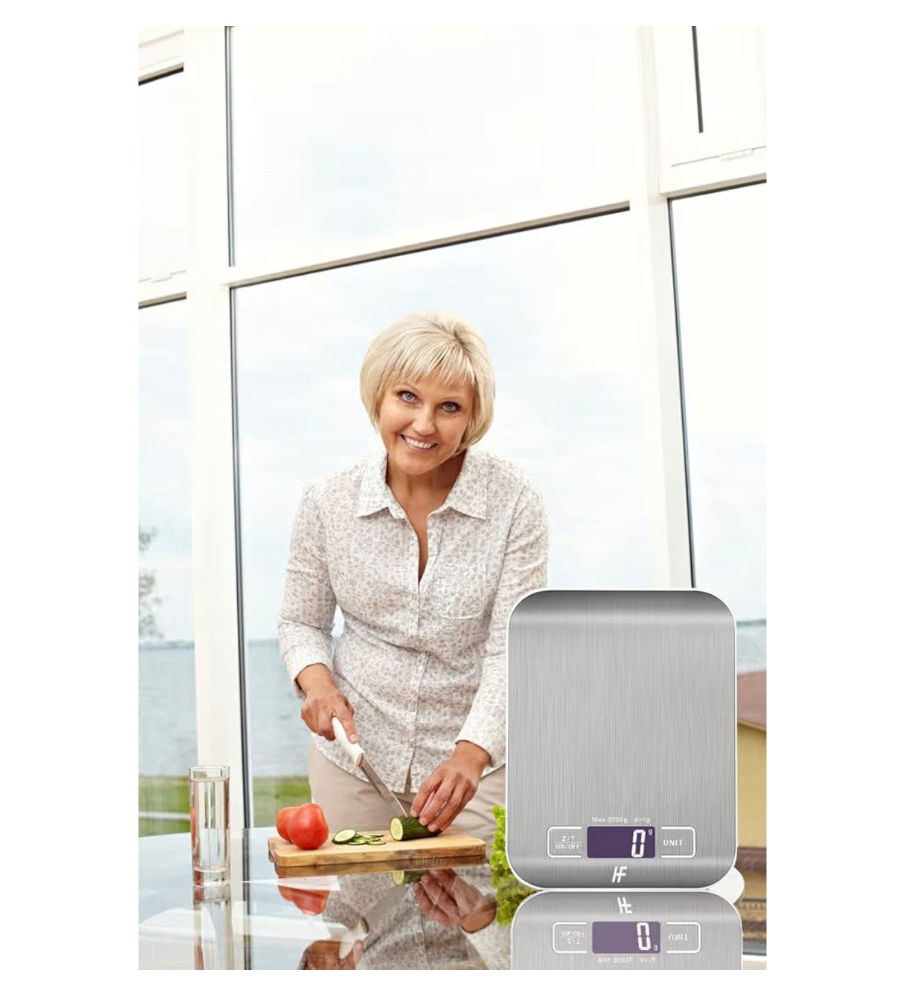 HomeFashion 5kg 1g 11lb Digital Kitchen Scales Food Scale with stainless steel Platform Electronic Cooking Backlit LCD Display Multifunction for Home and Office Use