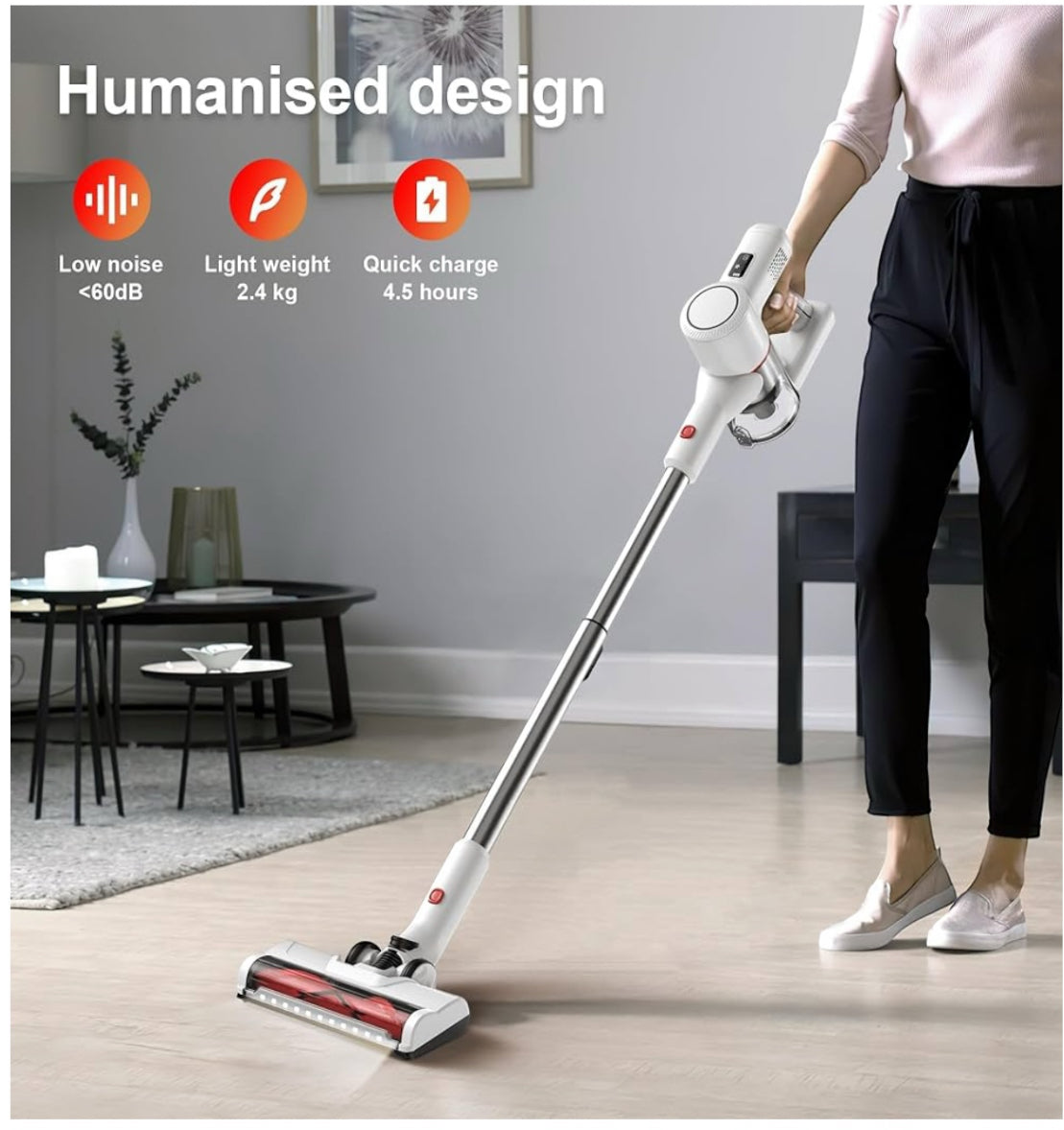 Syntecno Cordless Vacuum Cleaner Stick Vacuums - Electric Brooms Powerful Lightweight Vaccum Cleaners Upright Handheld Rechargeable Lithium-Ion Battery Wireless for Home Hardwood Floor Carpets Car