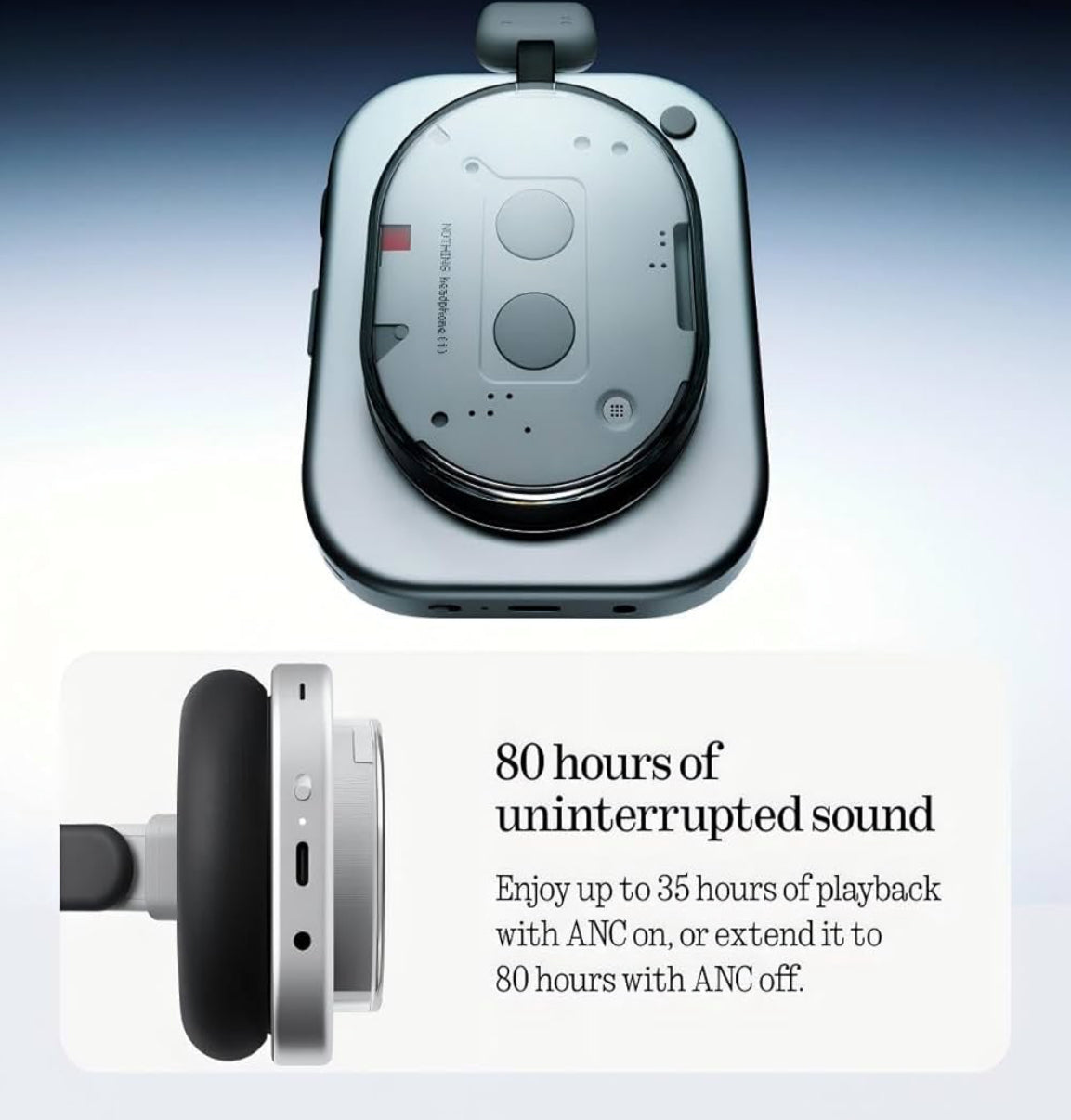Nothing Headphone (1) Wireless Over Ear Headphones with Active Noise Cancelling, Up to 80 Hours of Battery Life, Hi-Res, Spatial Audio, Water Resistance