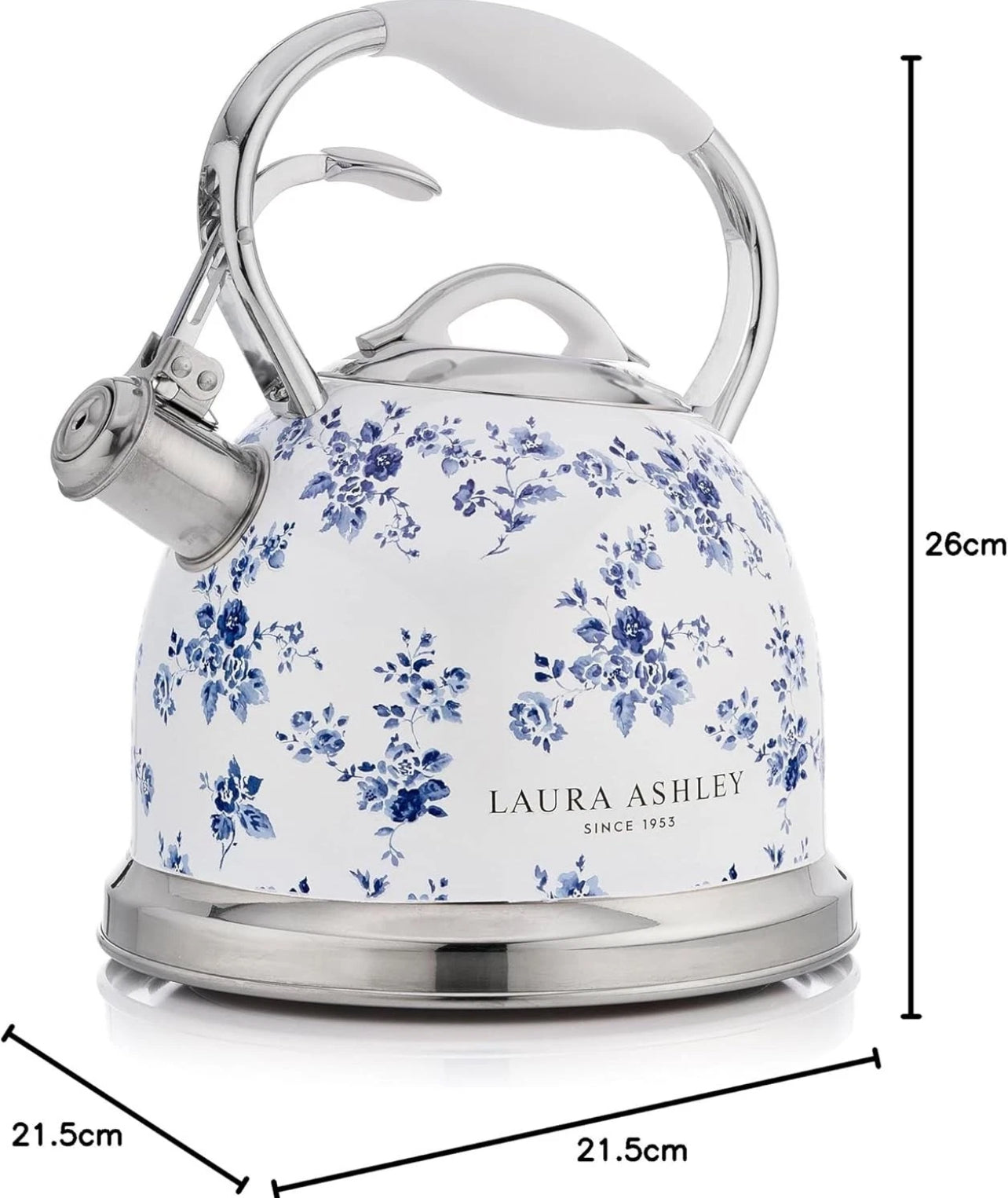 Laura Ashley 3L Stovetop Tea Kettle – Stainless Steel Whistling Kettle with Cool-Touch Handle