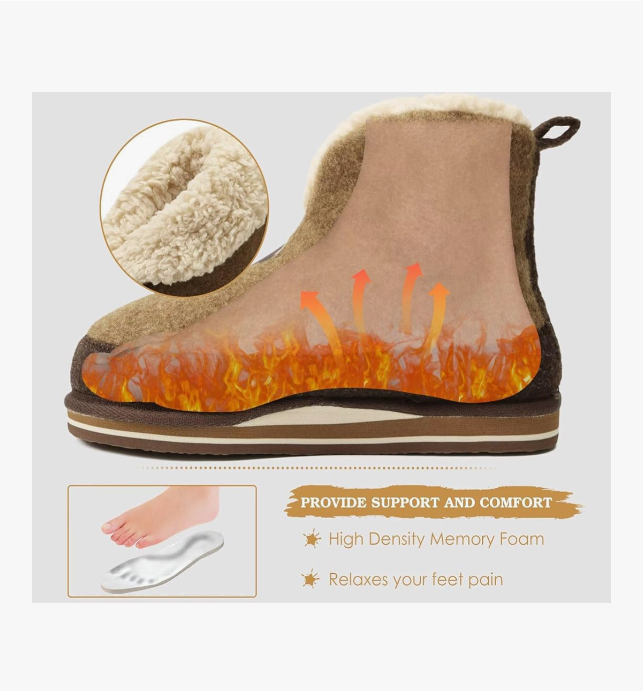 KuaiLu Mens Felt Winter Warm Boot Slippers Cosy Memory Foam Fleece Lined Bootie Slippers with Comfy Arch Support House Shoes Non-Slip Indoor Outdoor Hard Sole