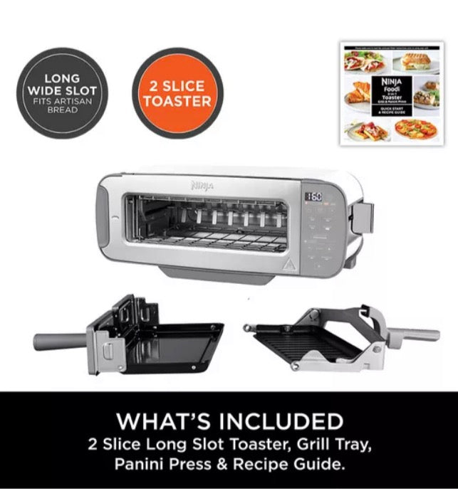 Foodi 3-in-1 Toaster, Grill and Panini Press with Flip Design, 7 Cooking Functions, 7 Toast Shades, Includes Panini Press, Bake Tray and Crumb Tray, Stainless Steel, ST202UK
