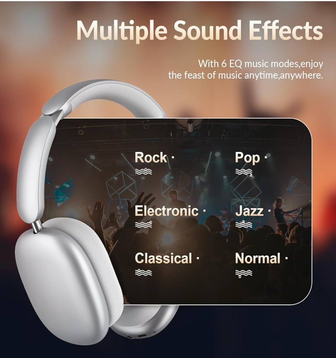 Wentronic Y02 Active Noise Cancelling Headphones,60H Battery,5 EQ Music Modes,Hi-Res Audio,Deep Bass,Foldable Wireless Over Ear Bluetooth 5.4 Headset,Breathable Leather Earpads