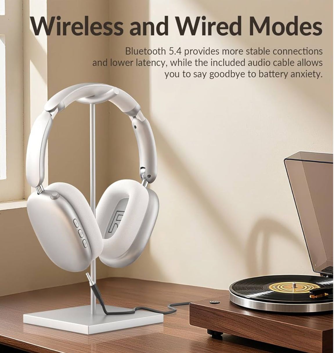 Wentronic Y02 Active Noise Cancelling Headphones,60H Battery,5 EQ Music Modes,Hi-Res Audio,Deep Bass,Foldable Wireless Over Ear Bluetooth 5.4 Headset,Breathable Leather Earpads