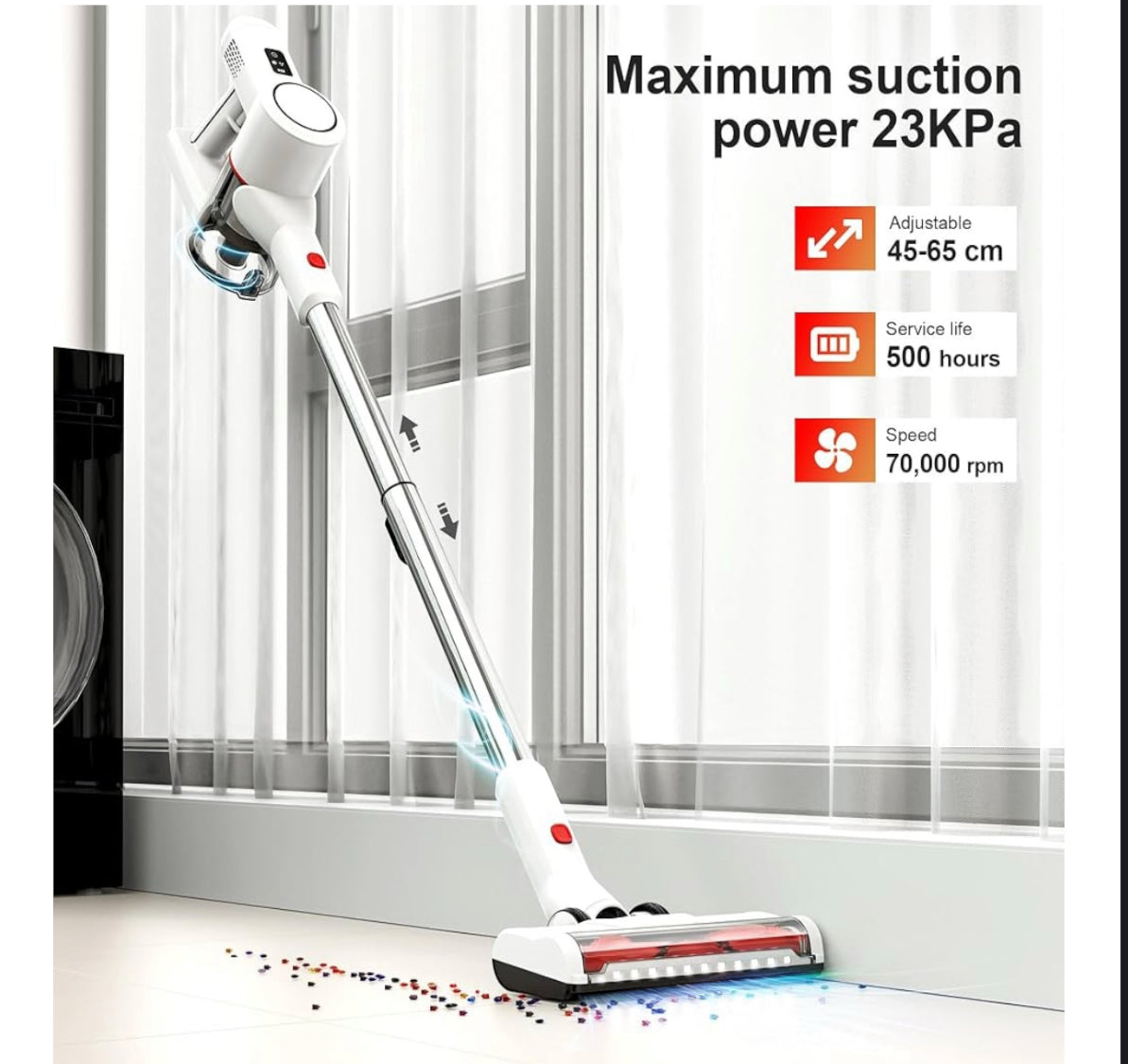 Syntecno Cordless Vacuum Cleaner Stick Vacuums - Electric Brooms Powerful Lightweight Vaccum Cleaners Upright Handheld Rechargeable Lithium-Ion Battery Wireless for Home Hardwood Floor Carpets Car