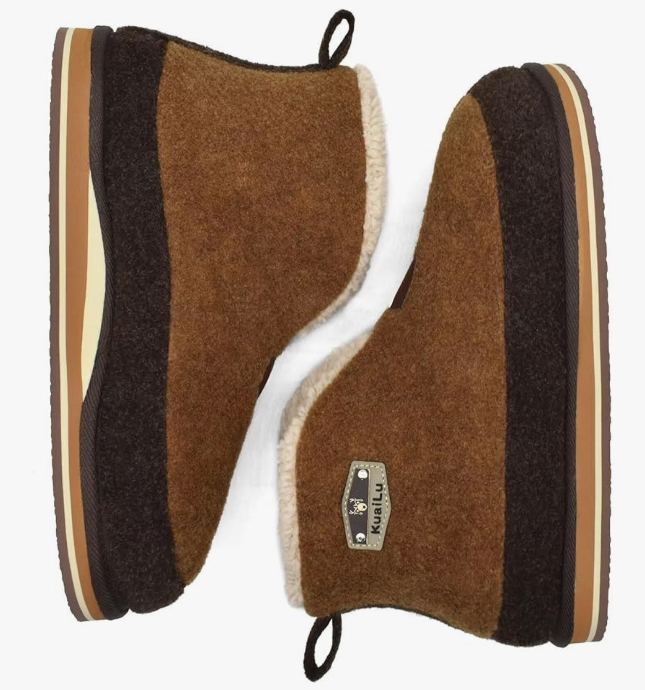 KuaiLu Mens Felt Winter Warm Boot Slippers Cosy Memory Foam Fleece Lined Bootie Slippers with Comfy Arch Support House Shoes Non-Slip Indoor Outdoor Hard Sole