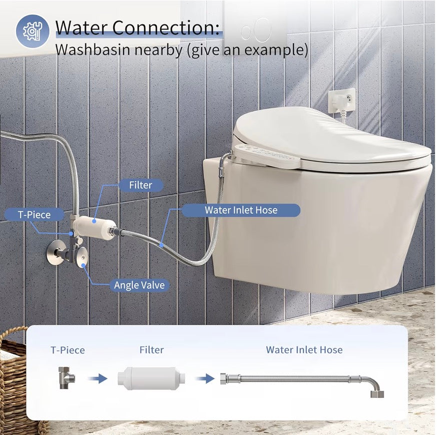 HOROW Smart Electronic Bidet Seat - Heated Toilet Seat with Temperature Control, Built-in Dryer & Night Light, with Water Filter, Soft Close & Removable Self-Cleaning Nozzle