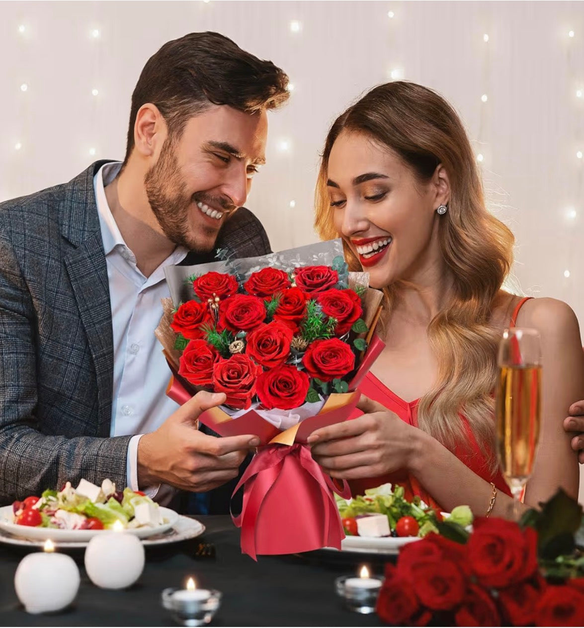 ADDWel 12 Forever Real Roses Bouquet, Fresh Flowers Delivery, Eternal Rose Gifts for Women, Wife, Girlfriend& Mum on Christmas, Valentine's Day, Anniversary& Mother's Day