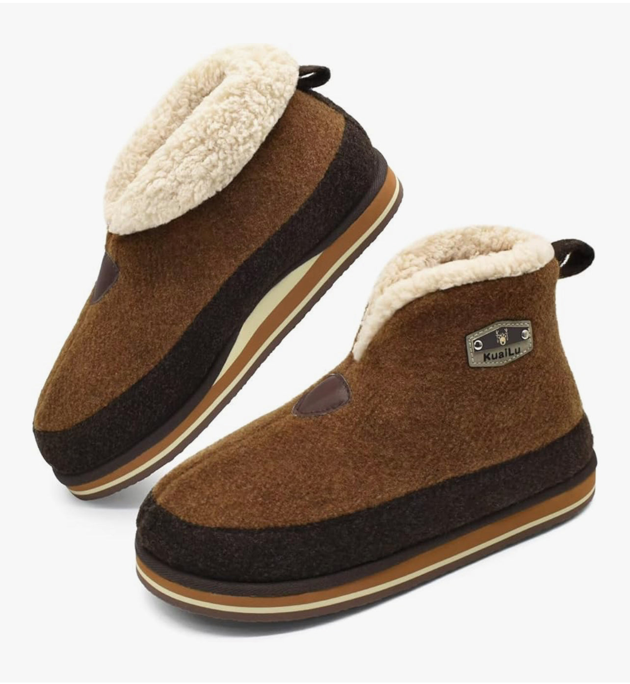 KuaiLu Mens Felt Winter Warm Boot Slippers Cosy Memory Foam Fleece Lined Bootie Slippers with Comfy Arch Support House Shoes Non-Slip Indoor Outdoor Hard Sole