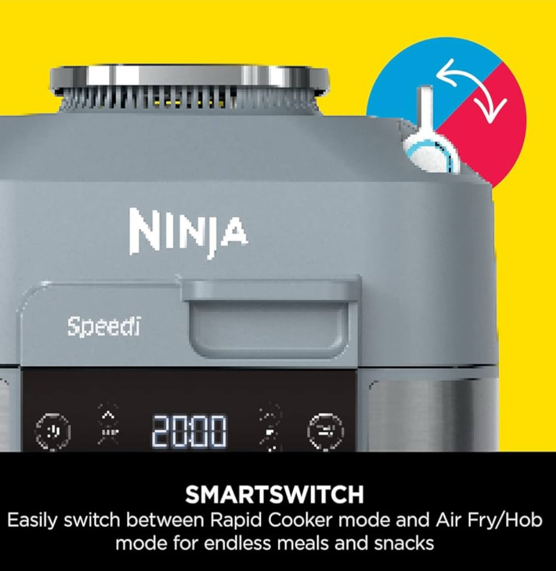 Ninja Speedi 10-in-1 Rapid Cooker, Air Fryer and Multi Cooker, 5.7L, Meals for 4 in 15 Minutes, Air Fry, Steam, Grill, Bake, Roast, Sear, Slow Cook & More, Cooks 4 Portions, Sea Salt Grey, ON400UK